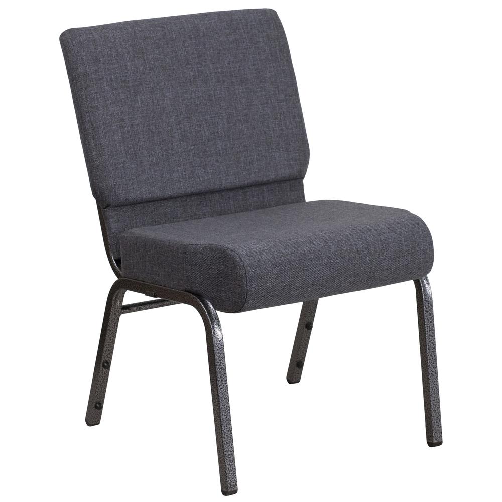 HERCULES Series 21''W Church Chair in Dark Gray Fabric - Silver Vein Frame