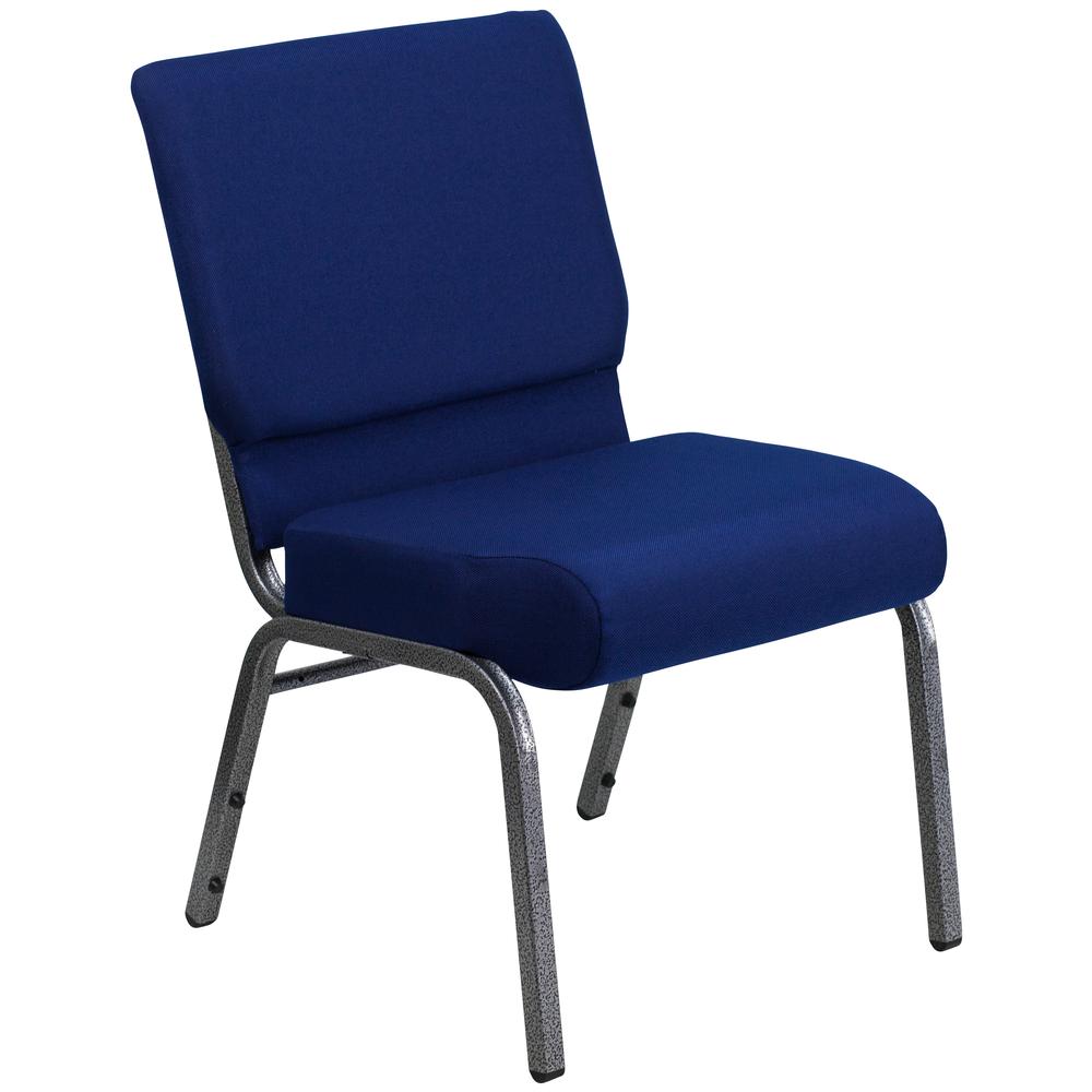 HERCULES Series 21''W Stacking Church Chair in Navy Blue Fabric - Silver Vein Frame