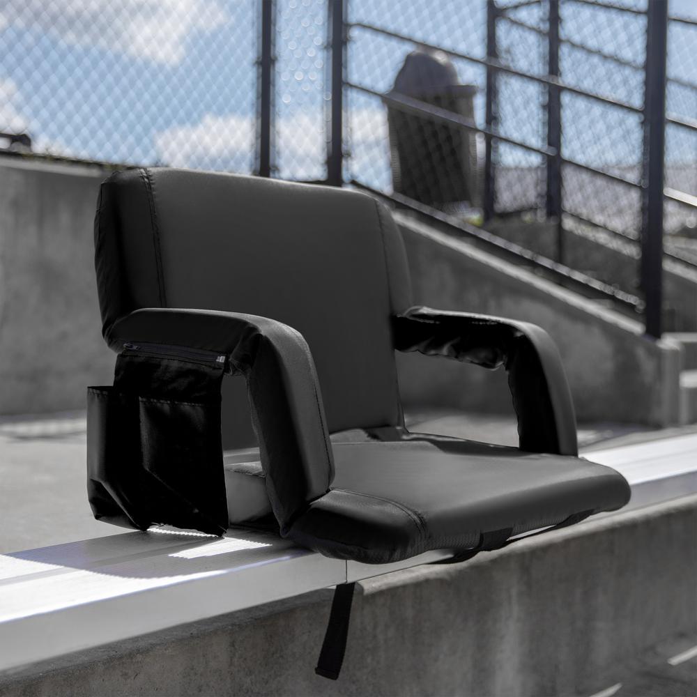 Extra Wide Black Lightweight Reclining Stadium Chair with Armrests, Padded Back & Seat with Dual Storage Pockets and Backpack Straps