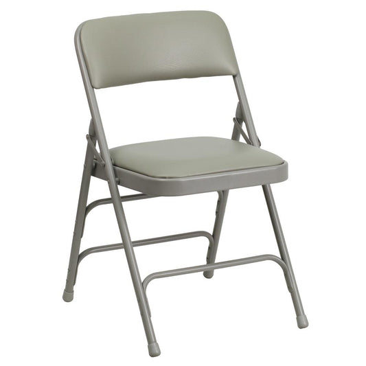 HERCULES Series Curved Triple Braced & Double Hinged Gray Vinyl Metal Folding Chair