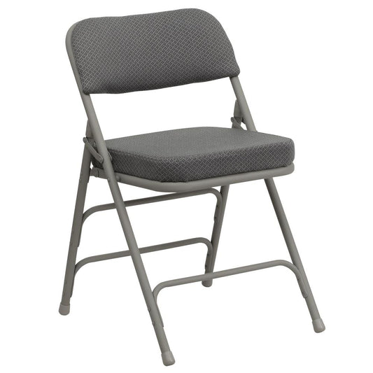 HERCULES Series Premium Curved Triple Braced & Double Hinged Gray Fabric Metal Folding Chair