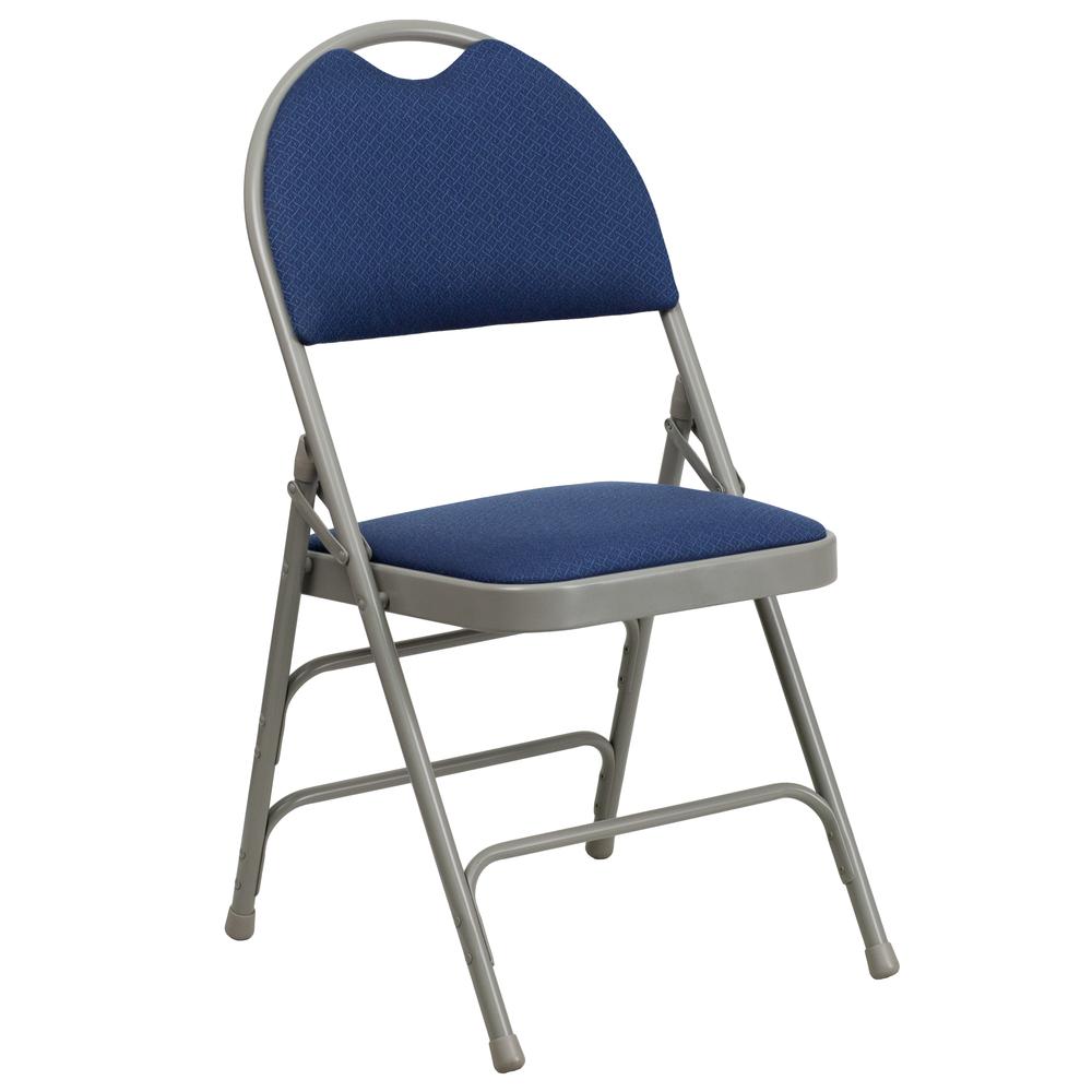 HERCULES Series Ultra-Premium Triple Braced Navy Fabric Metal Folding Chair with Easy-Carry Handle