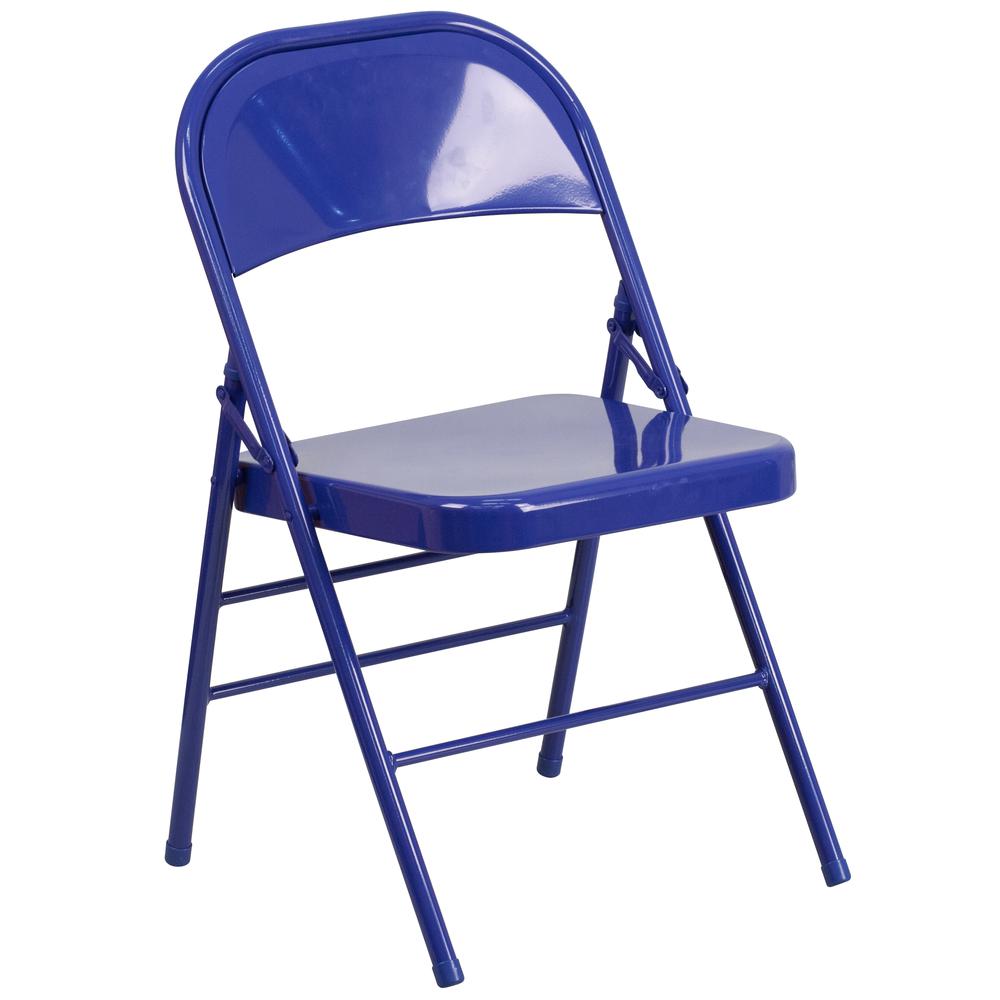 HERCULES COLORBURST Series Cobalt Blue Triple Braced & Double Hinged Metal Folding Chair