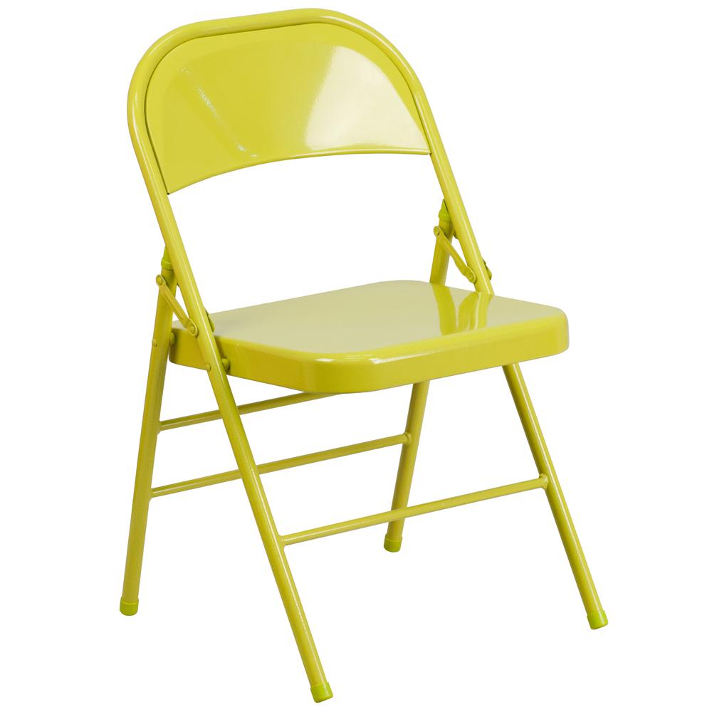 HERCULES COLORBURST Series Twisted Citron Triple Braced & Double Hinged Metal Folding Chair