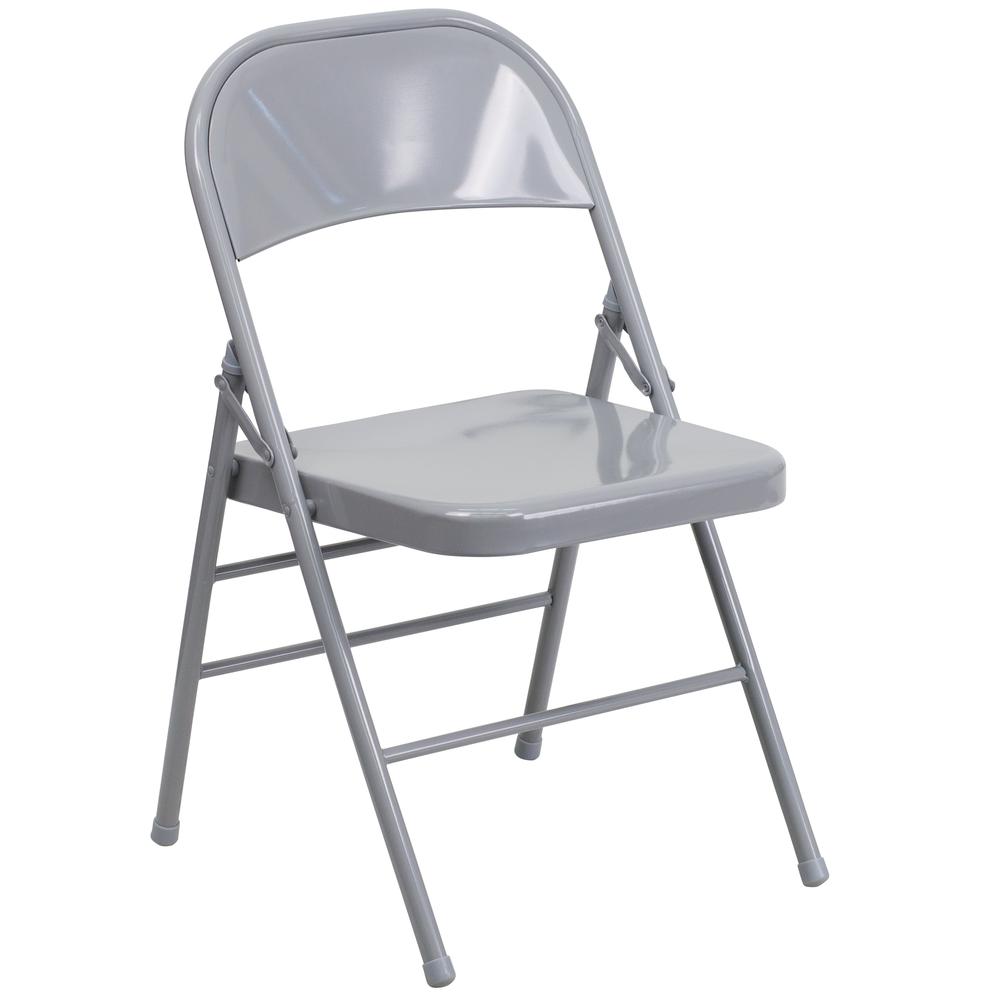 HERCULES Series Triple Braced & Double Hinged Gray Metal Folding Chair