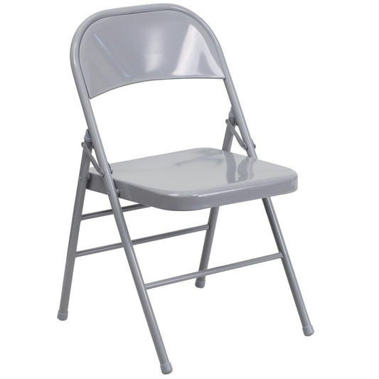 HERCULES Series Triple Braced & Double Hinged Gray Metal Folding Chair