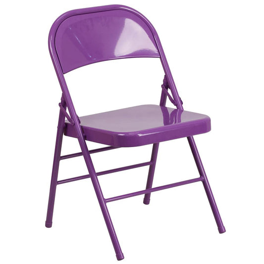 HERCULES COLORBURST Series Impulsive Purple Triple Braced & Double Hinged Metal Folding Chair