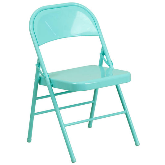 HERCULES COLORBURST Series Tantalizing Teal Triple Braced & Double Hinged Metal Folding Chair