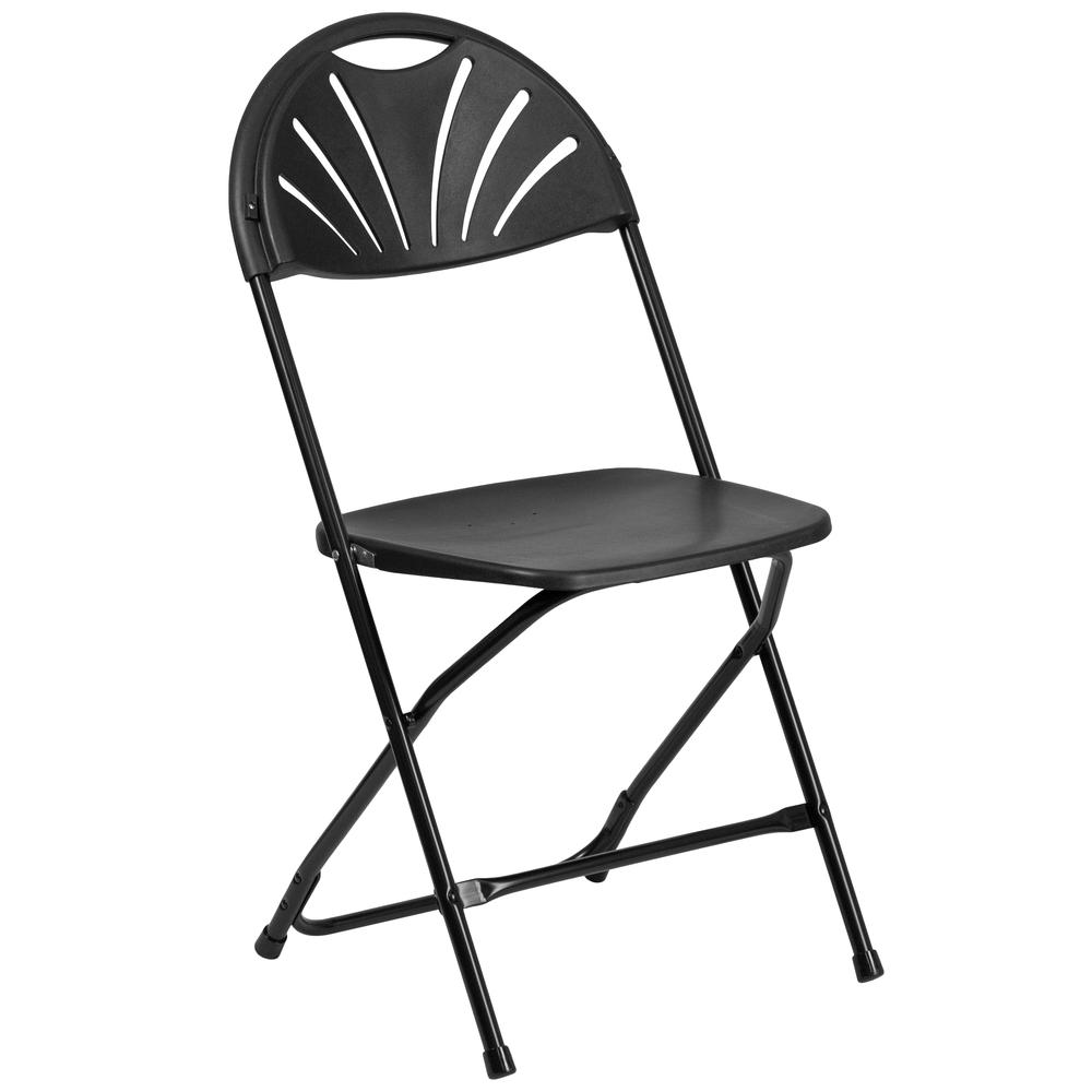 HERCULES Series 650 lb. Capacity Black Plastic Fan Back Folding Chair