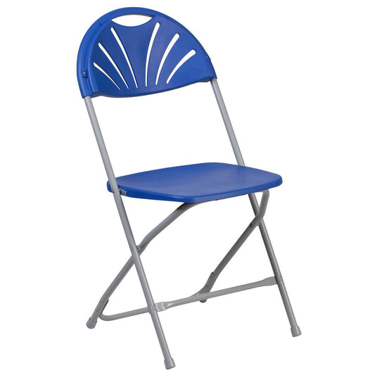 HERCULES Series 650 lb. Capacity Blue Plastic Fan Back Folding Chair