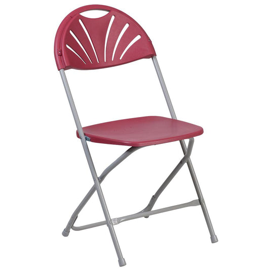 HERCULES Series 650 lb. Capacity Burgundy Plastic Fan Back Folding Chair