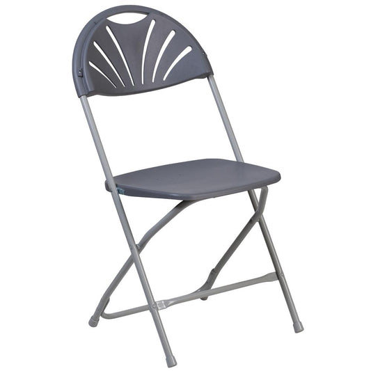 HERCULES Series 650 lb. Capacity Charcoal Plastic Fan Back Folding Chair