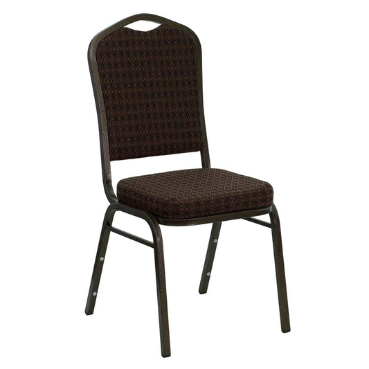 HERCULES Series Crown Back Stacking Banquet Chair in Brown Patterned Fabric - Gold Vein Frame