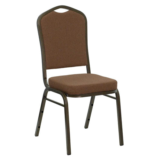 HERCULES Series Crown Back Stacking Banquet Chair in Coffee Fabric - Gold Vein Frame