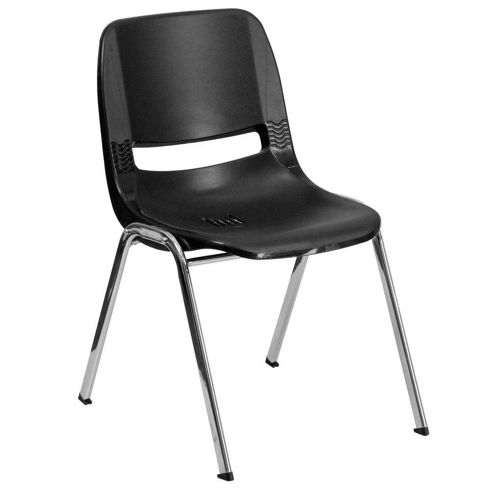 HERCULES Series 440 lb. Capacity Kid's Black Ergonomic Shell Stack Chair with Chrome Frame and 14" Seat Height