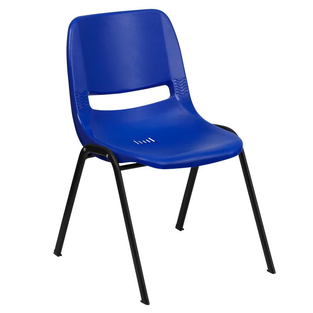 HERCULES Series 661 lb. Capacity Navy Ergonomic Shell Stack Chair with Black Frame and 16'' Seat Height