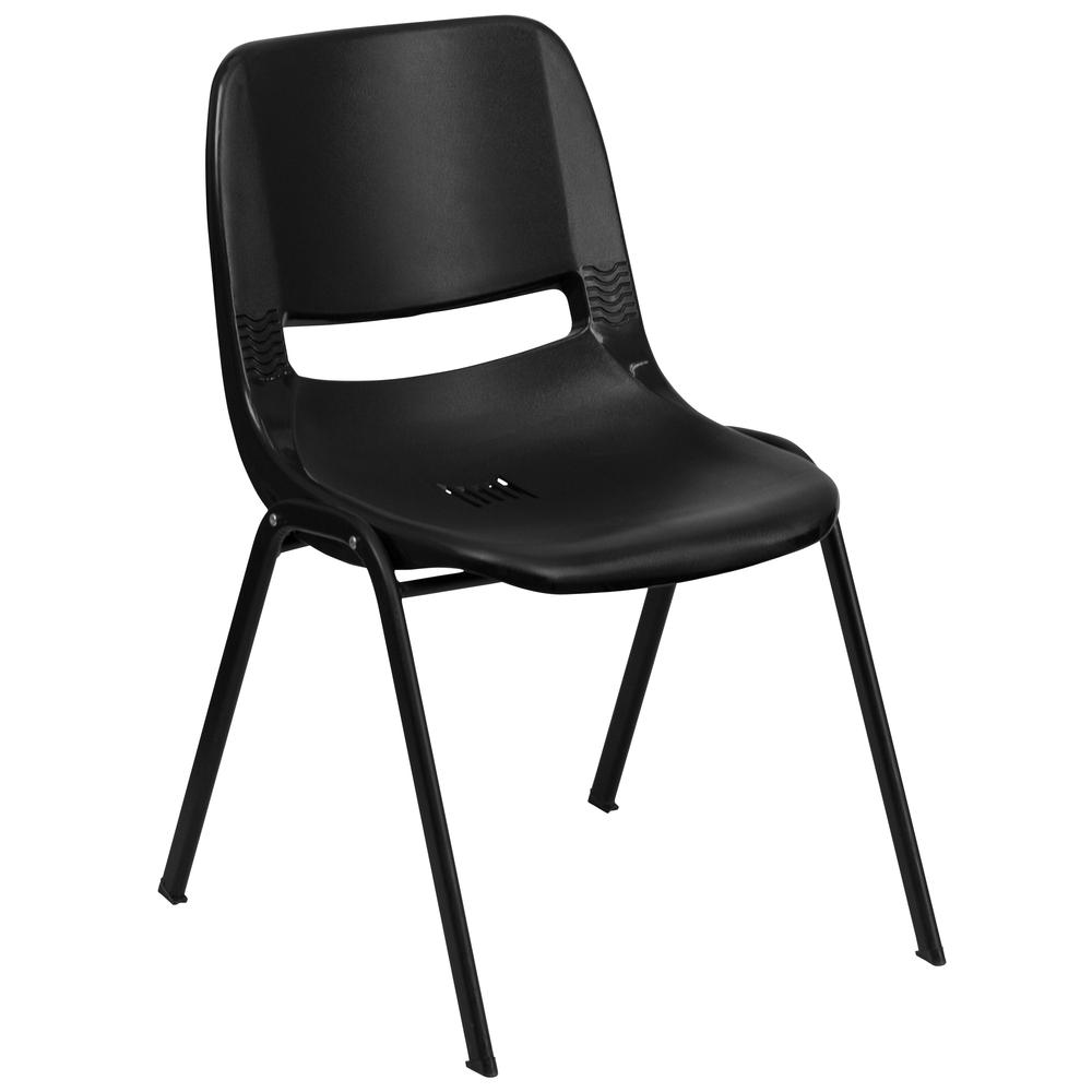 HERCULES Series 661 lb. Capacity Black Ergonomic Shell Stack Chair with Black Frame and 16'' Seat Height