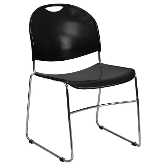 HERCULES Series 880 lb. Capacity Black Ultra-Compact Stack Chair with Chrome Frame