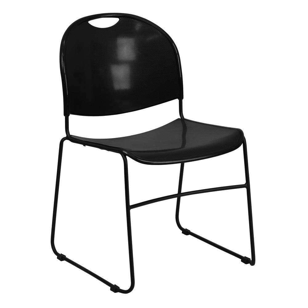 HERCULES Series 880 lb. Capacity Black Ultra-Compact Stack Chair with Black Powder Coated Frame