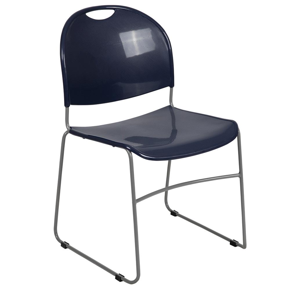 HERCULES Series 880 lb. Capacity Navy Ultra-Compact Stack Chair with Silver Powder Coated Frame