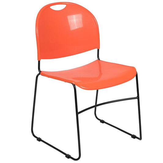 HERCULES Series 880 lb. Capacity Orange Ultra-Compact Stack Chair with Black Powder Coated Frame