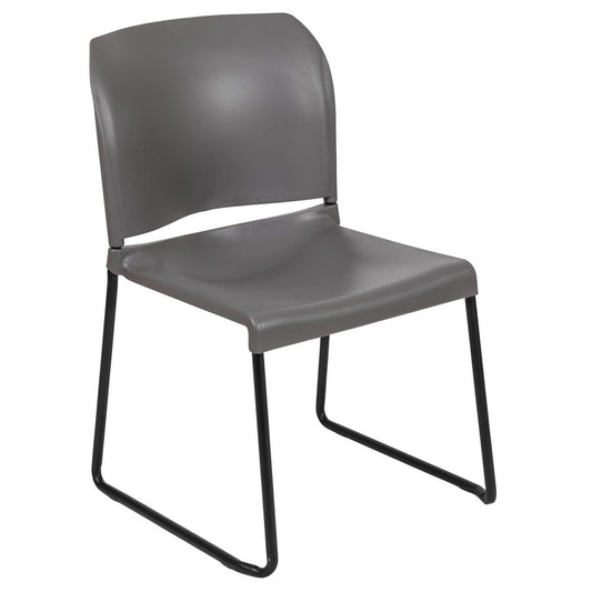 HERCULES Series 880 lb. Capacity Gray Full Back Contoured Stack Chair with Black Powder Coated Sled Base