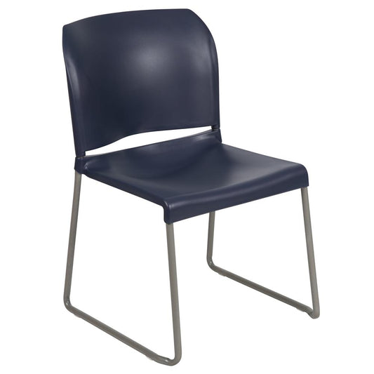 HERCULES Series 880 lb. Capacity Navy Full Back Contoured Stack Chair with Gray Powder Coated Sled Base