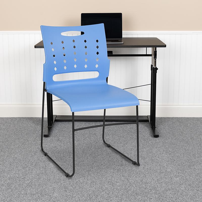 HERCULES Series 881 lb. Capacity Blue Sled Base Stack Chair with Air-Vent Back