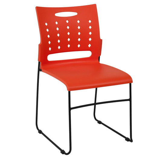 HERCULES Series 881 lb. Capacity Orange Sled Base Stack Chair with Air-Vent Back