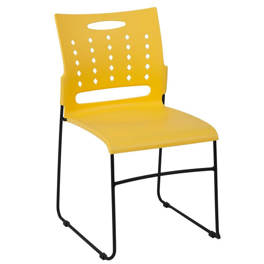 HERCULES Series 881 lb. Capacity Yellow Sled Base Stack Chair with Air-Vent Back