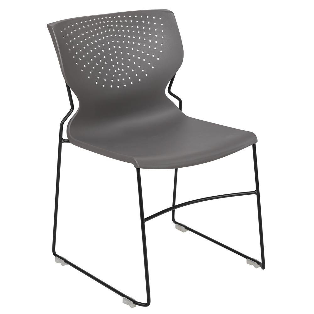 HERCULES Series 661 lb. Capacity Gray Full Back Stack Chair with Black Powder Coated Frame