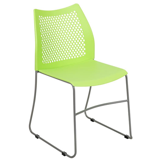 HERCULES Series 661 lb. Capacity Green Stack Chair with Air-Vent Back and Gray Powder Coated Sled Base