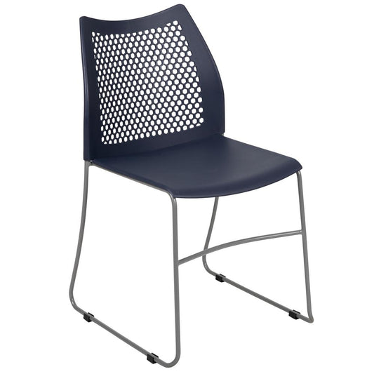 HERCULES Series 661 lb. Capacity Navy Stack Chair with Air-Vent Back and Gray Powder Coated Sled Base