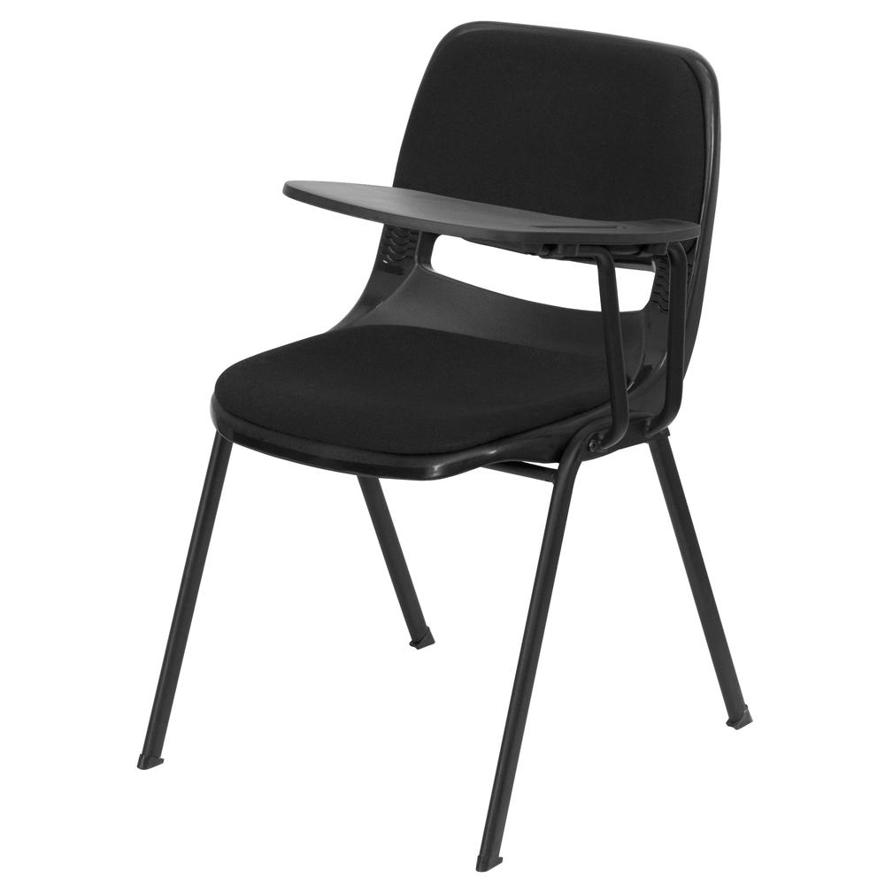 Black Padded Ergonomic Shell Chair with Left Handed Flip-Up Tablet Arm