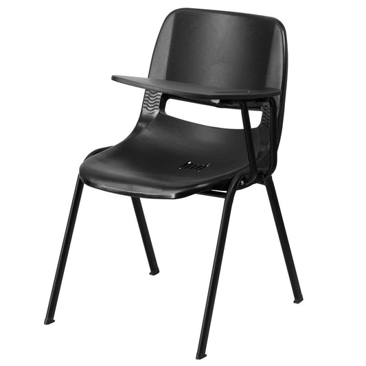 Black Ergonomic Shell Chair with Left Handed Flip-Up Tablet Arm