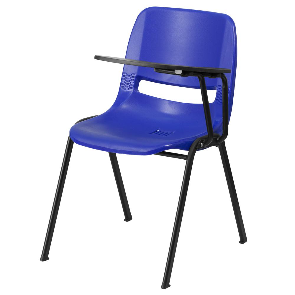 Blue Ergonomic Shell Chair with Left Handed Flip-Up Tablet Arm