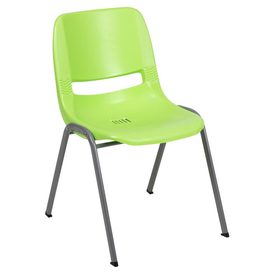 HERCULES Series 880 lb. Capacity Green Ergonomic Shell Stack Chair with Gray Frame