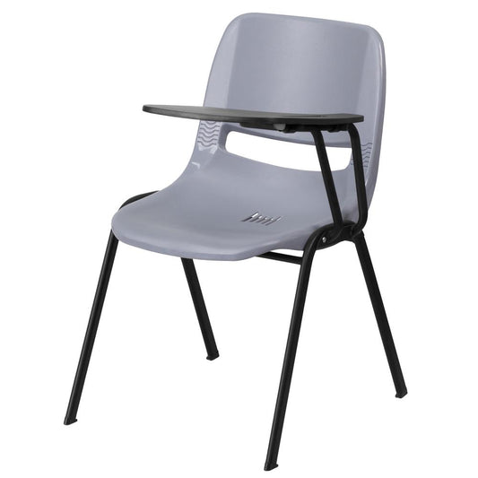 Gray Ergonomic Shell Chair with Left Handed Flip-Up Tablet Arm