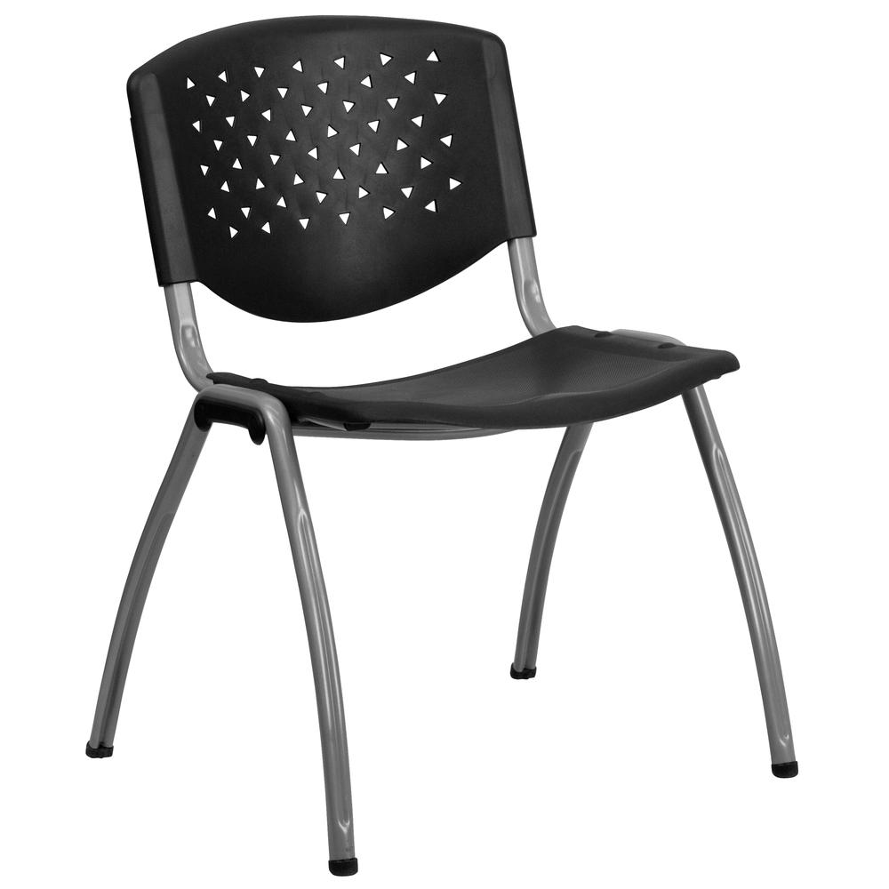 HERCULES Series 880 lb. Capacity Black Plastic Stack Chair with Titanium Gray Powder Coated Frame