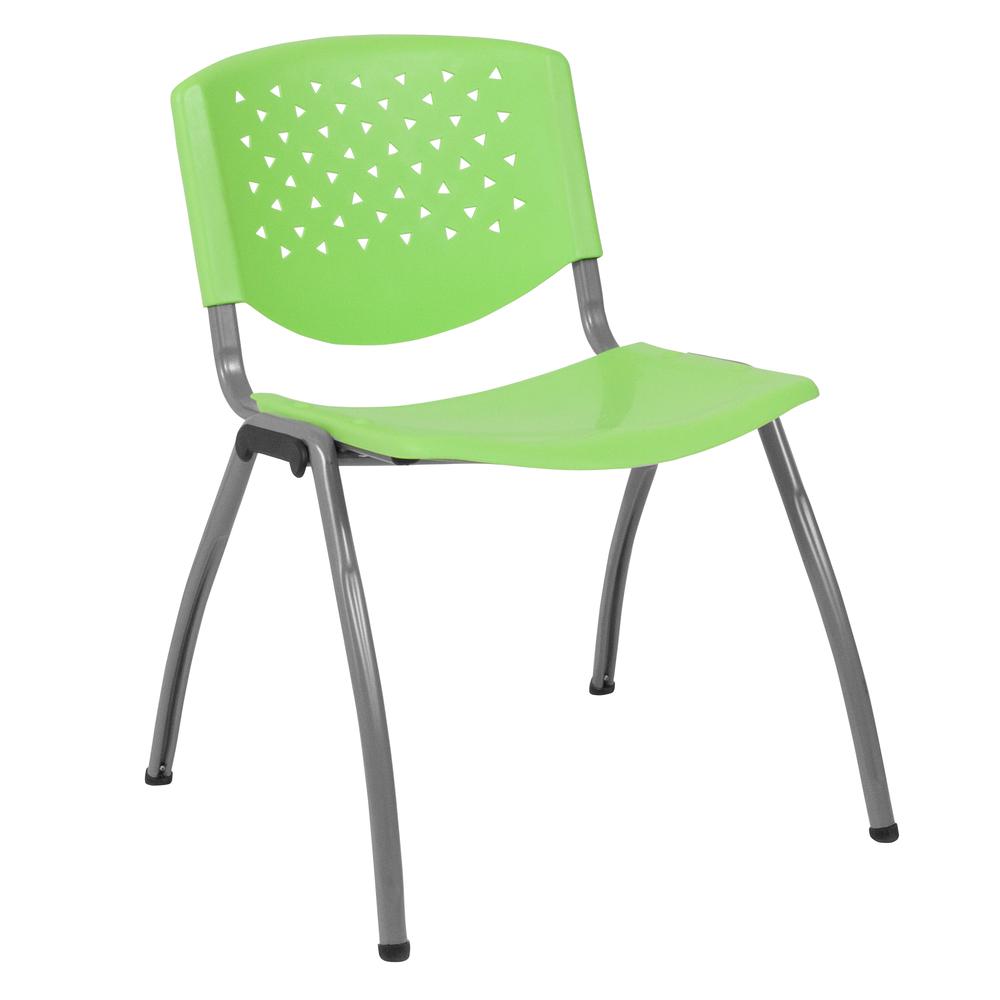 HERCULES Series 880 lb. Capacity Green Plastic Stack Chair with Titanium Gray Powder Coated Frame