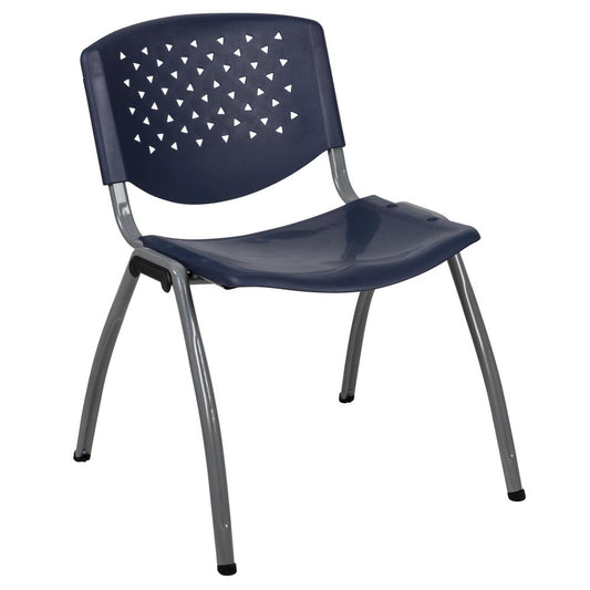 HERCULES Series 880 lb. Capacity Navy Plastic Stack Chair with Titanium Gray Powder Coated Frame