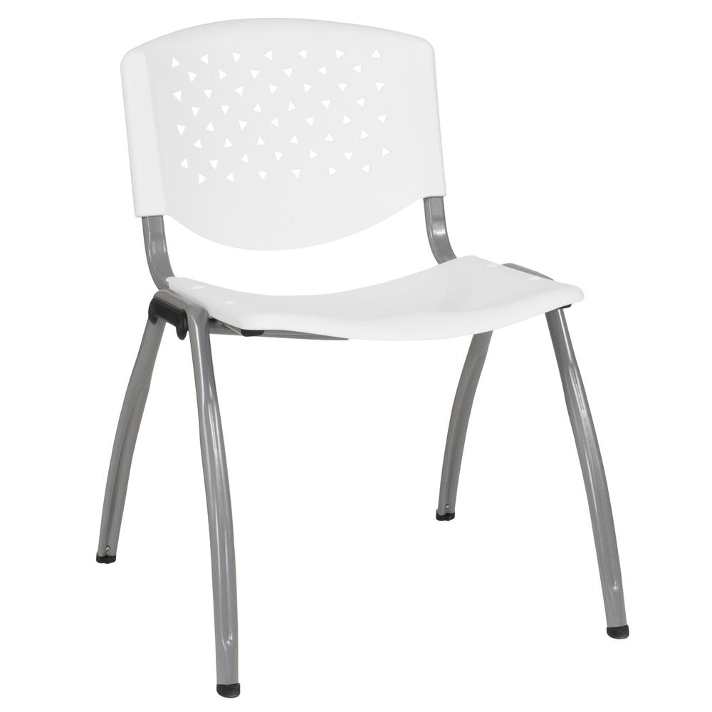 HERCULES Series 880 lb. Capacity White Plastic Stack Chair with Titanium Gray Powder Coated Frame