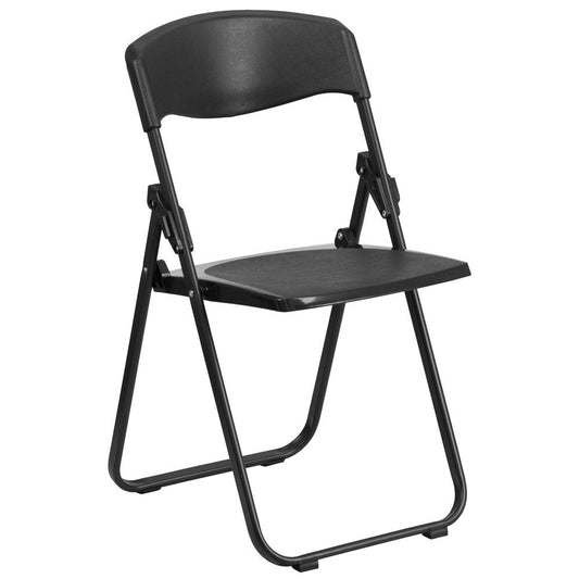 HERCULES Series 500 lb. Capacity Heavy Duty Black Plastic Folding Chair with Built-in Ganging Brackets