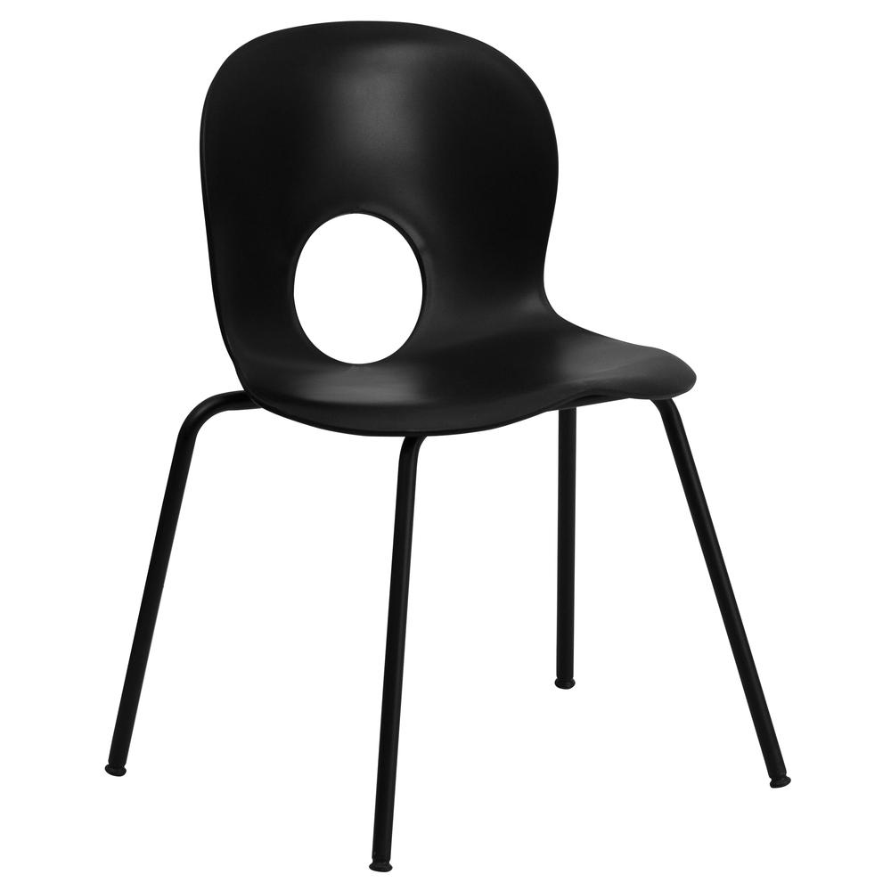 HERCULES Series 770 lb. Capacity Designer Black Plastic Stack Chair with Black Frame