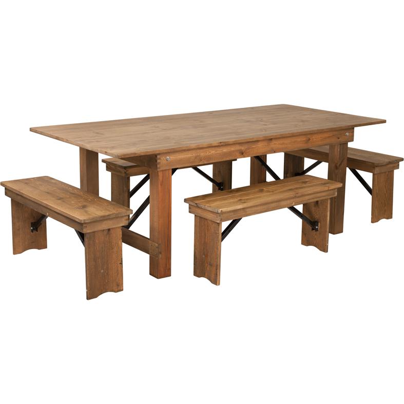 HERCULES Series 7' x 40'' Antique Rustic Folding Farm Table and Four Bench Set