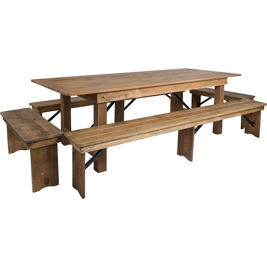 HERCULES Series 8' x 40'' Antique Rustic Folding Farm Table and Four Bench Set