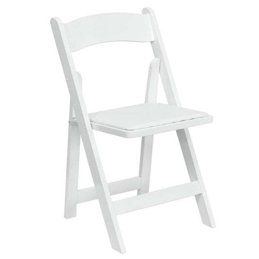 HERCULES Series White Wood Folding Chair with Vinyl Padded Seat