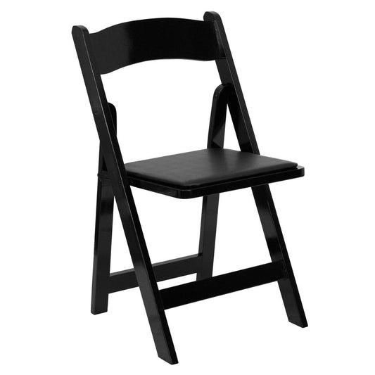 HERCULES Series Black Wood Folding Chair with Vinyl Padded Seat