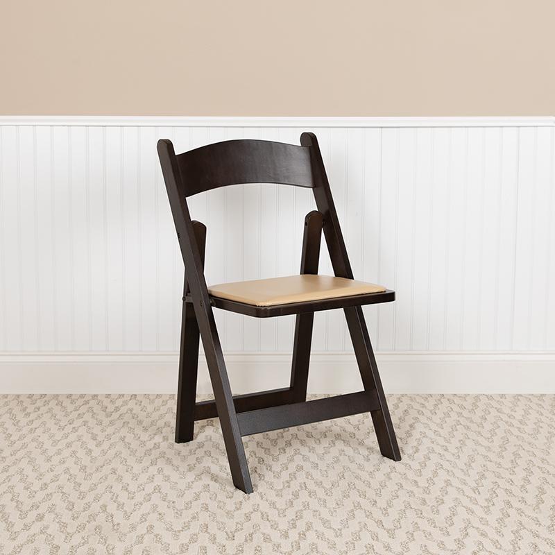 HERCULES Series Chocolate Wood Folding Chair with Vinyl Padded Seat