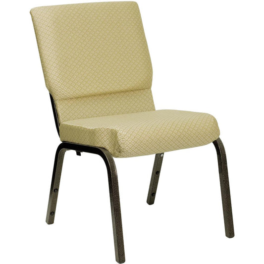 HERCULES Series 18.5''W Stacking Church Chair in Beige Patterned Fabric - Gold Vein Frame